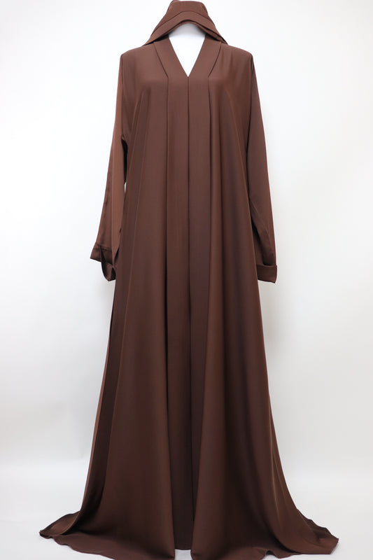 Closed Semi Flare Crinkle Abaya - Warm Choco