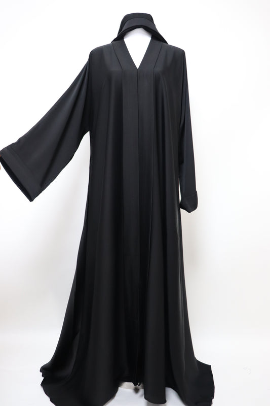 Closed Semi Flare Crinkle Abaya - Black