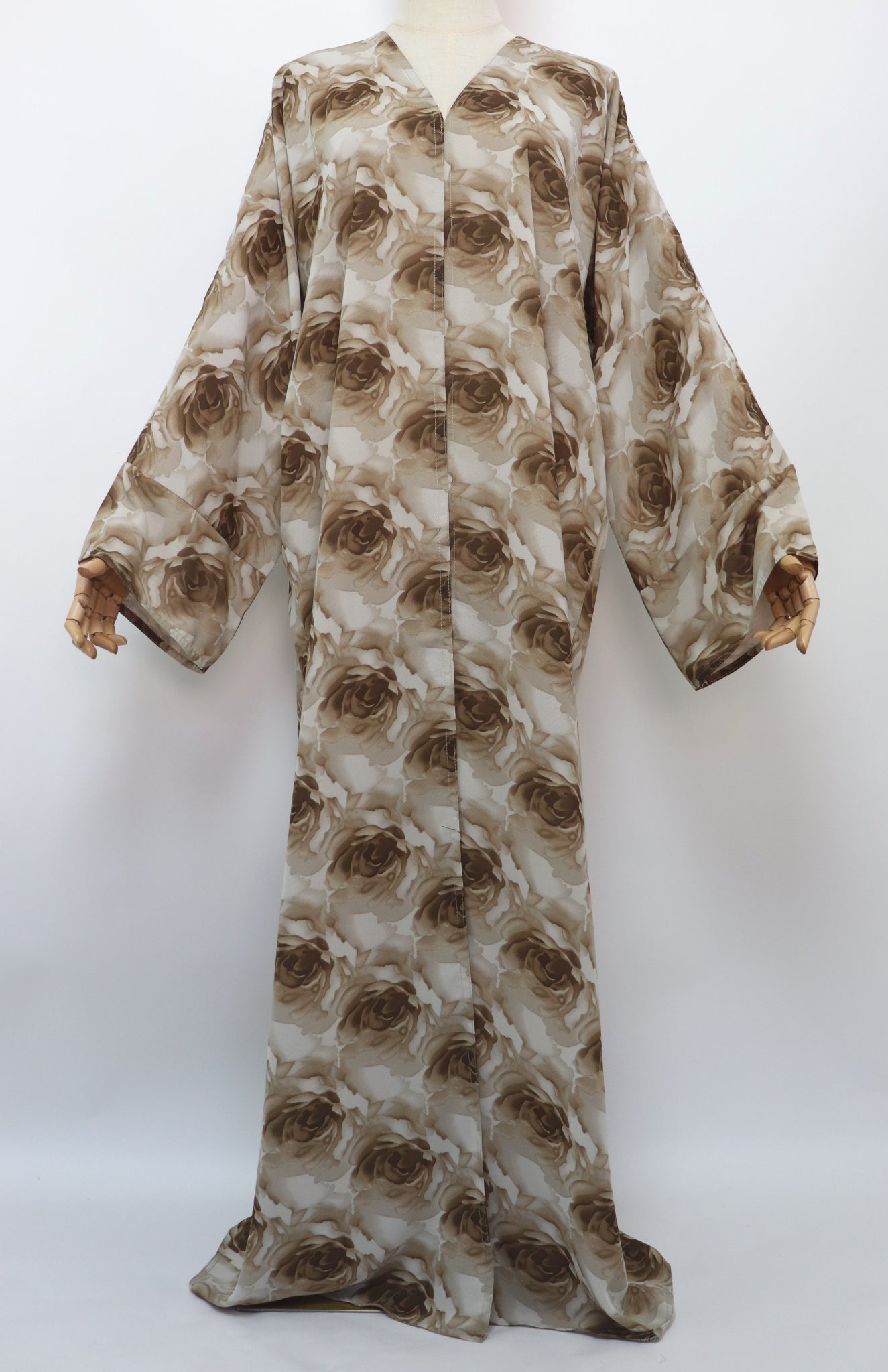 Floral Print Chiffon Open Abaya - Taupe Brown