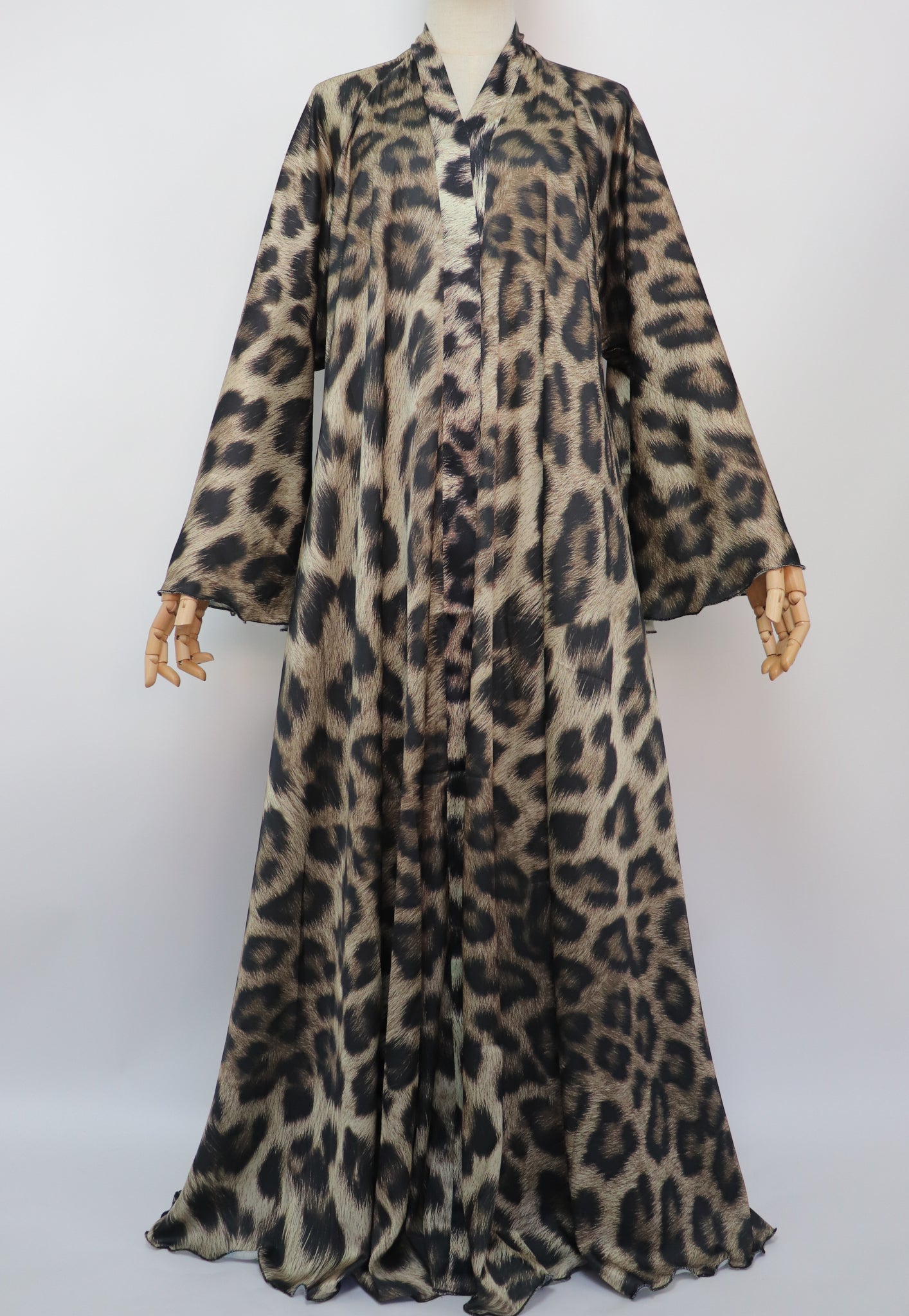 Open Flare Print Satin Umbrella Abaya - Leopard
