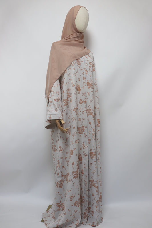 Open Kimono Fioled Abaya - Off White / Pale Peach