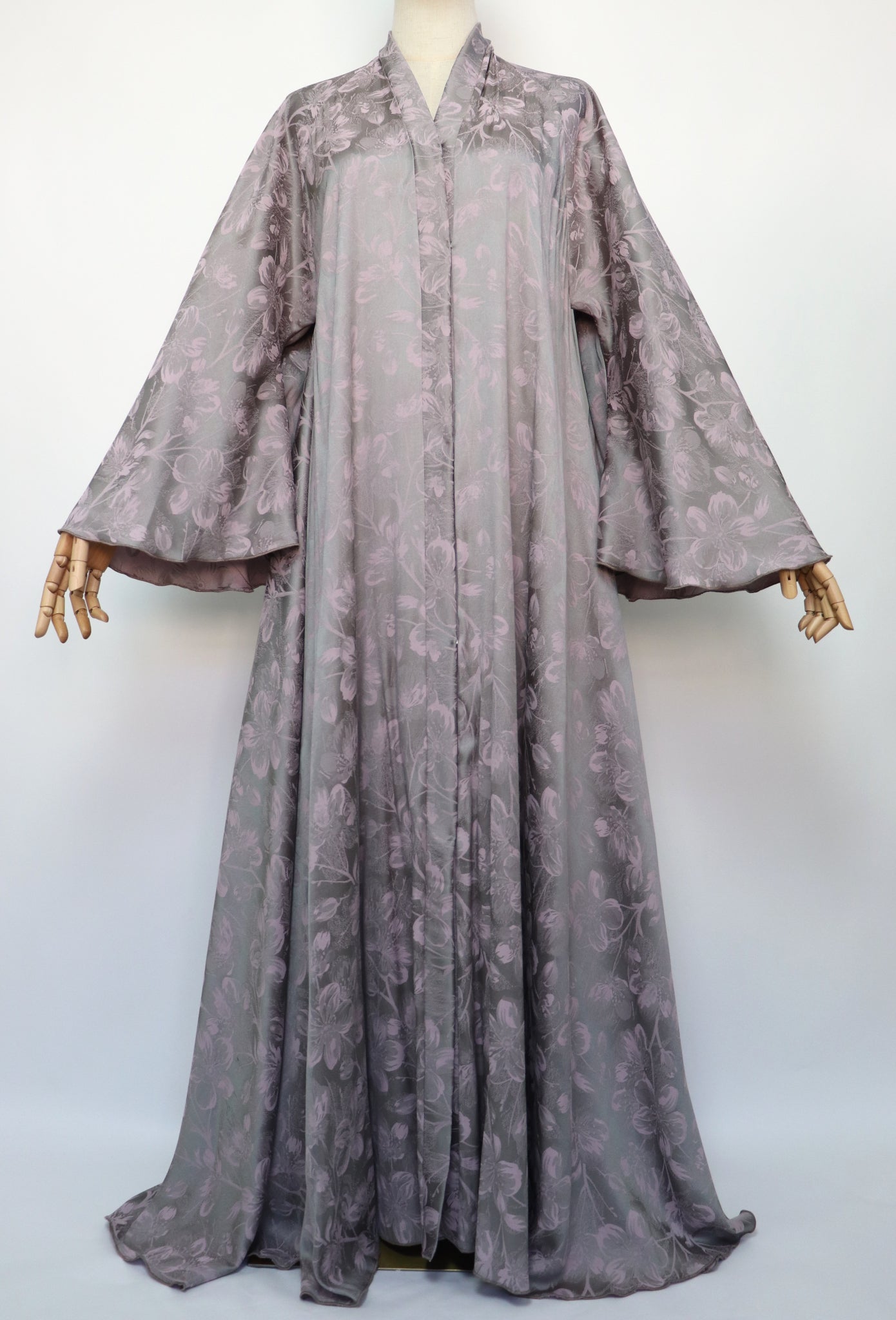 Open Floral Jacquard Flare Umbrella Abaya - Mauve Pink