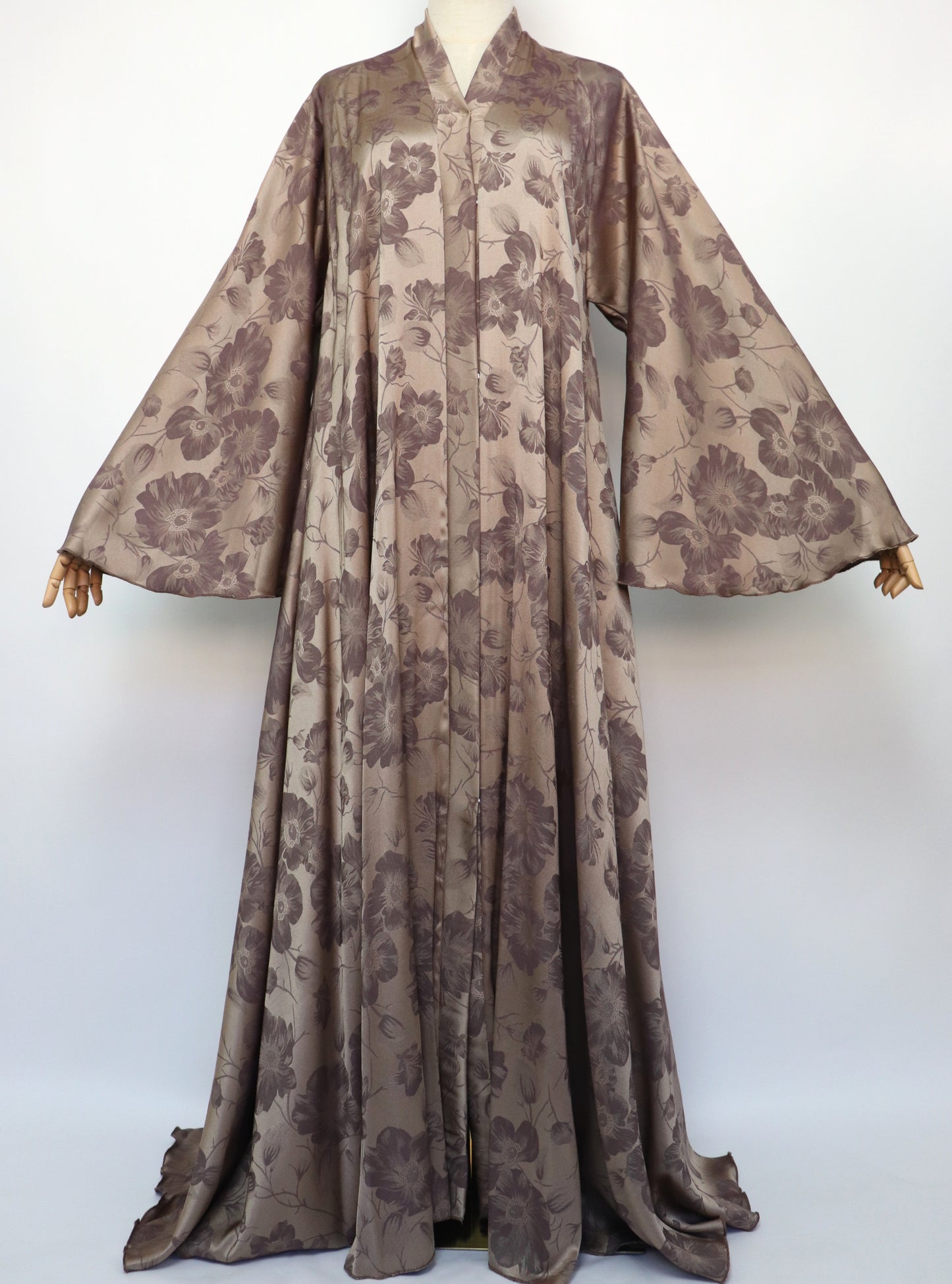 Open Floral Jacquard Flare Umbrella Abaya - Ametrine