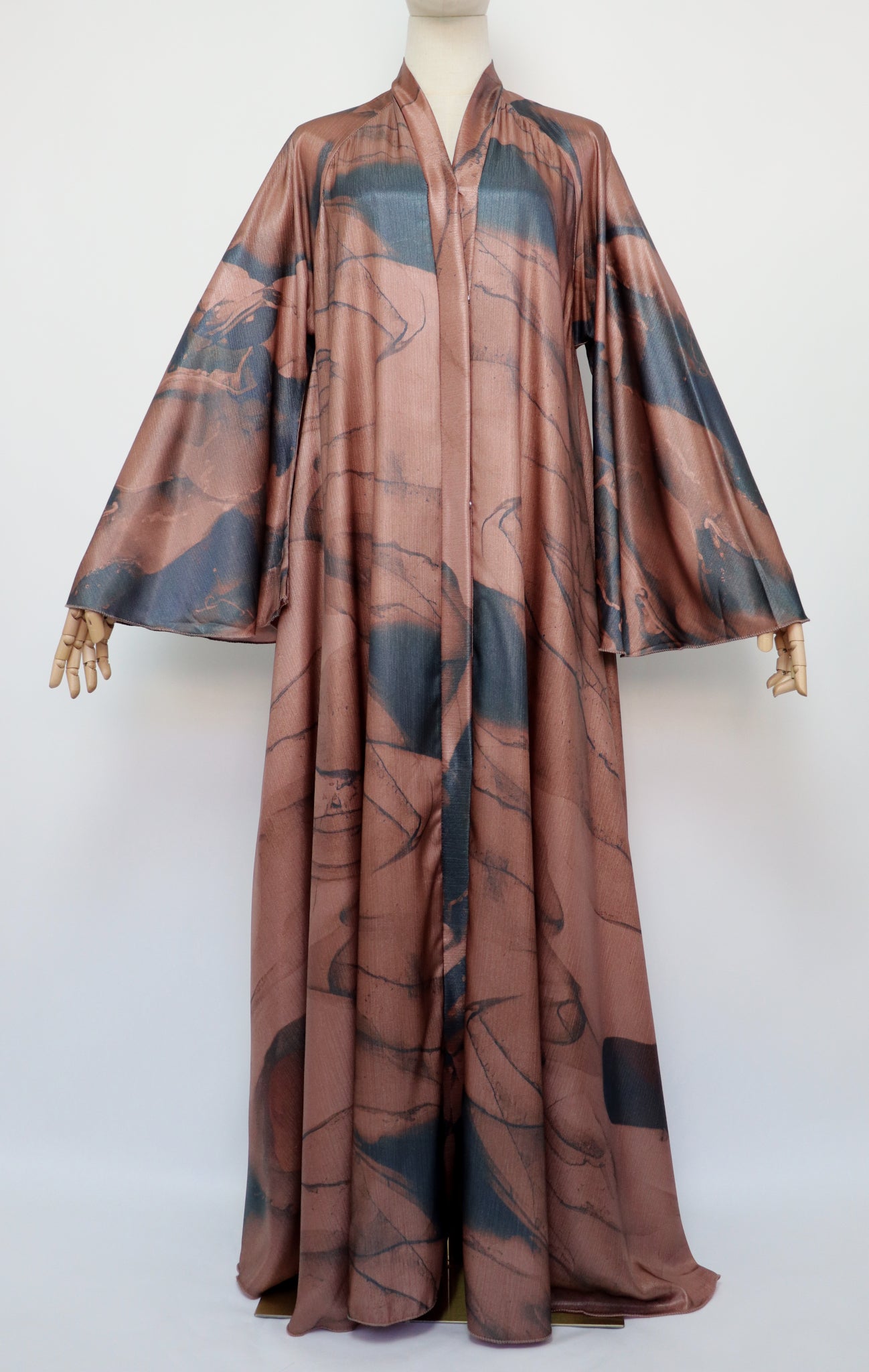 Open Flare Crinkle Sheen Umbrella Abaya - Rose Bronze