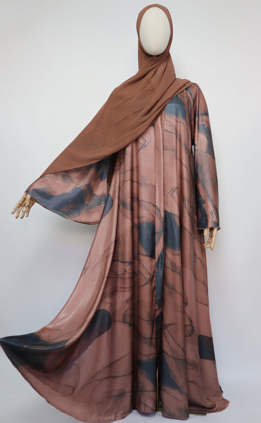 Open Flare Crinkle Sheen Umbrella Abaya - Rose Bronze