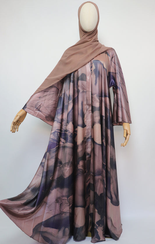 Open Flare Crinkle Sheen Umbrella Abaya - Pale Mauve