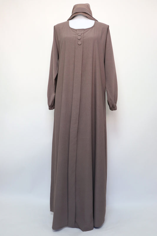 Marble Closed Semi Flare Cuffed Abaya - Deep Taupe