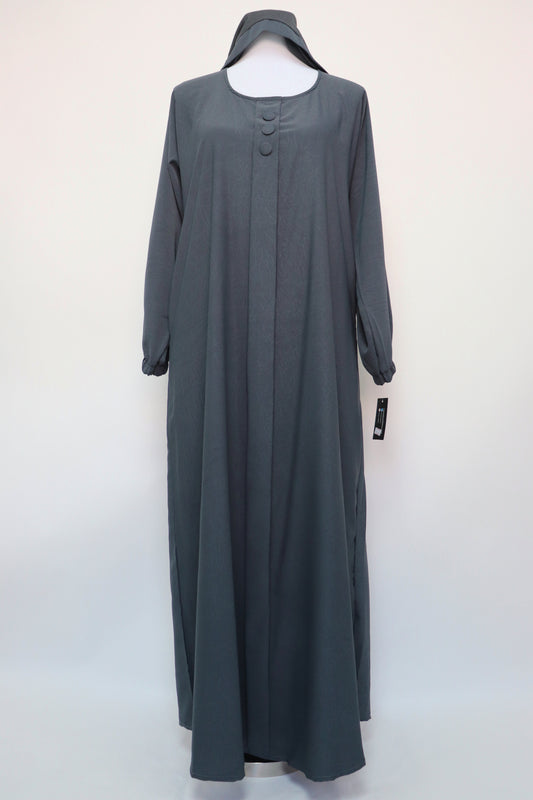 Marble Closed Semi Flare Cuffed Abaya - Charcoal