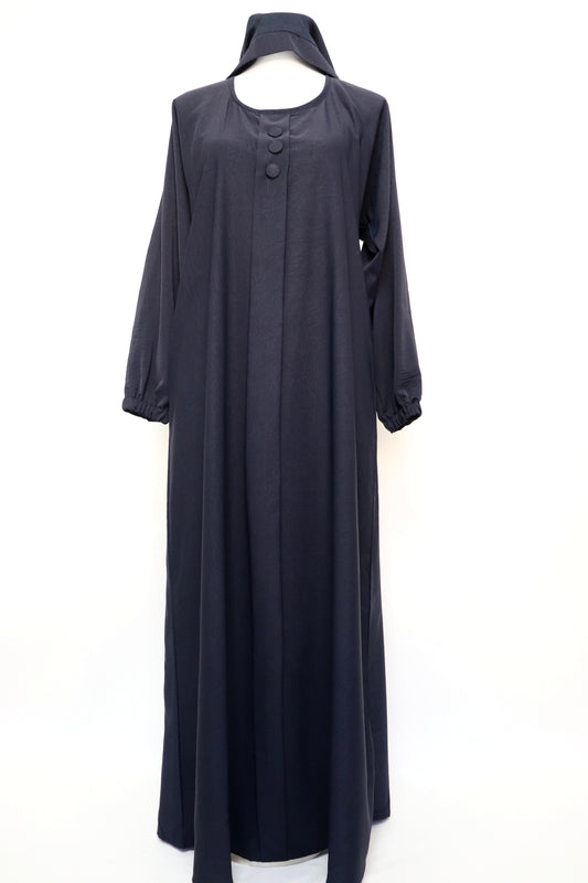Marble Closed Semi Flare Cuffed Abaya - Navy