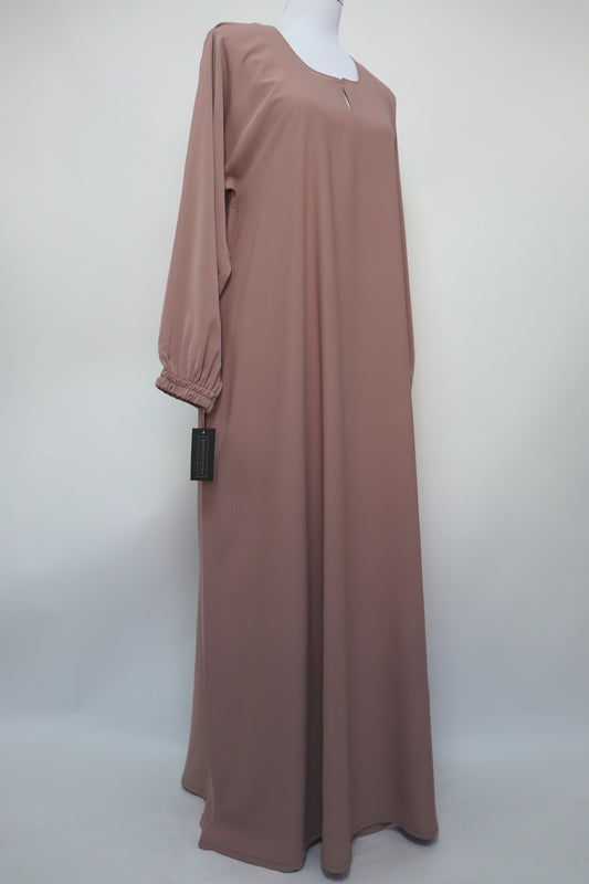 Classic Plain Everyday Cuffed Abaya - Nude Pink