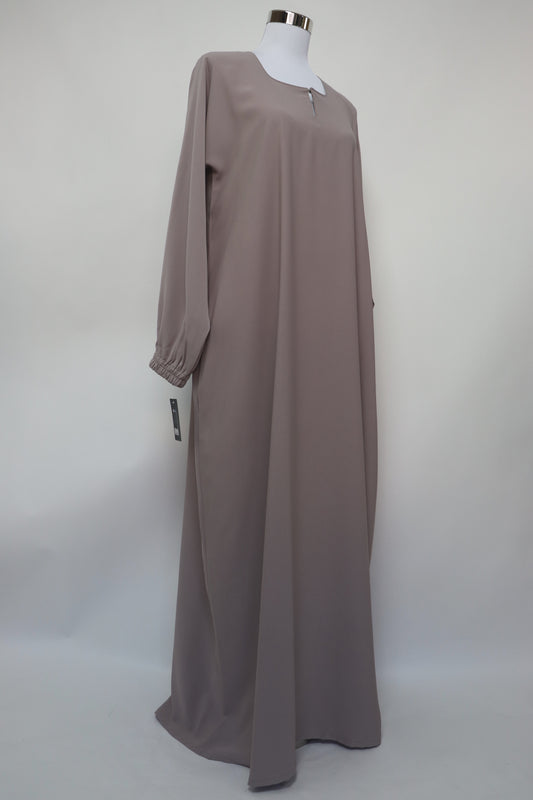 Classic Plain Everyday Cuffed Abaya - Light Taupe