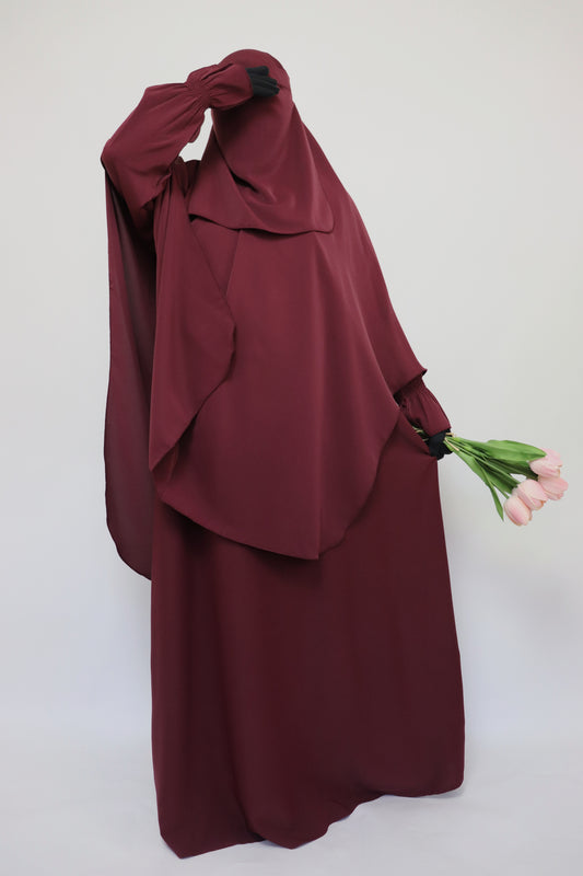 3 Piece Abaya Khimar and Niqab Set - Maroon