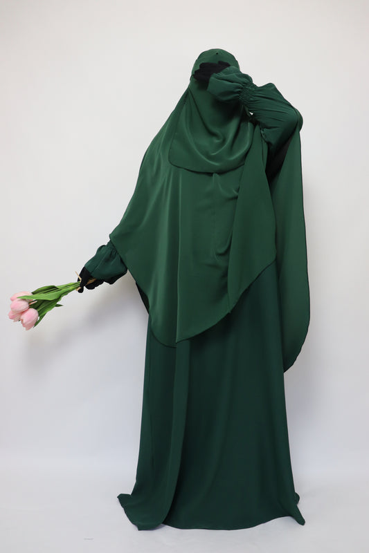 3 Piece Abaya Khimar and Niqab Set - Emerald