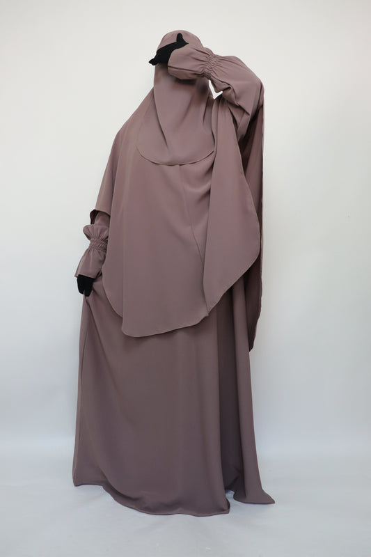 3 Piece Abaya Khimar and Niqab Set - Purplish Taupe