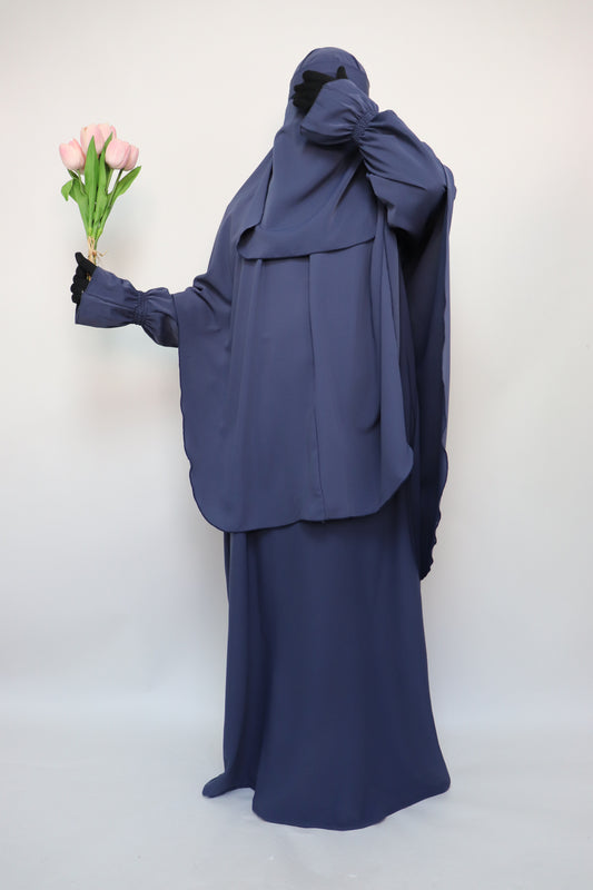 3 Piece Abaya Khimar and Niqab Set - Dusty Blue