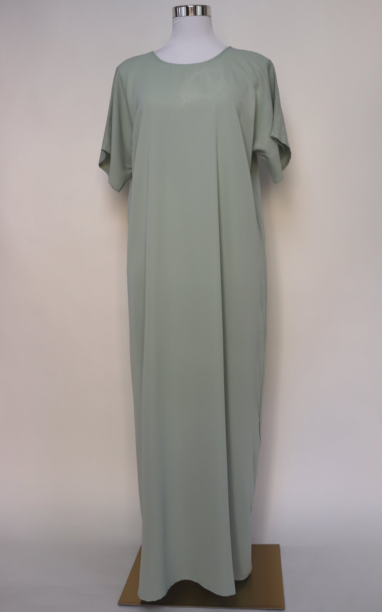 3 Piece Set Floral Embroidery Lace Trim Abaya - Light Sage / Lavender