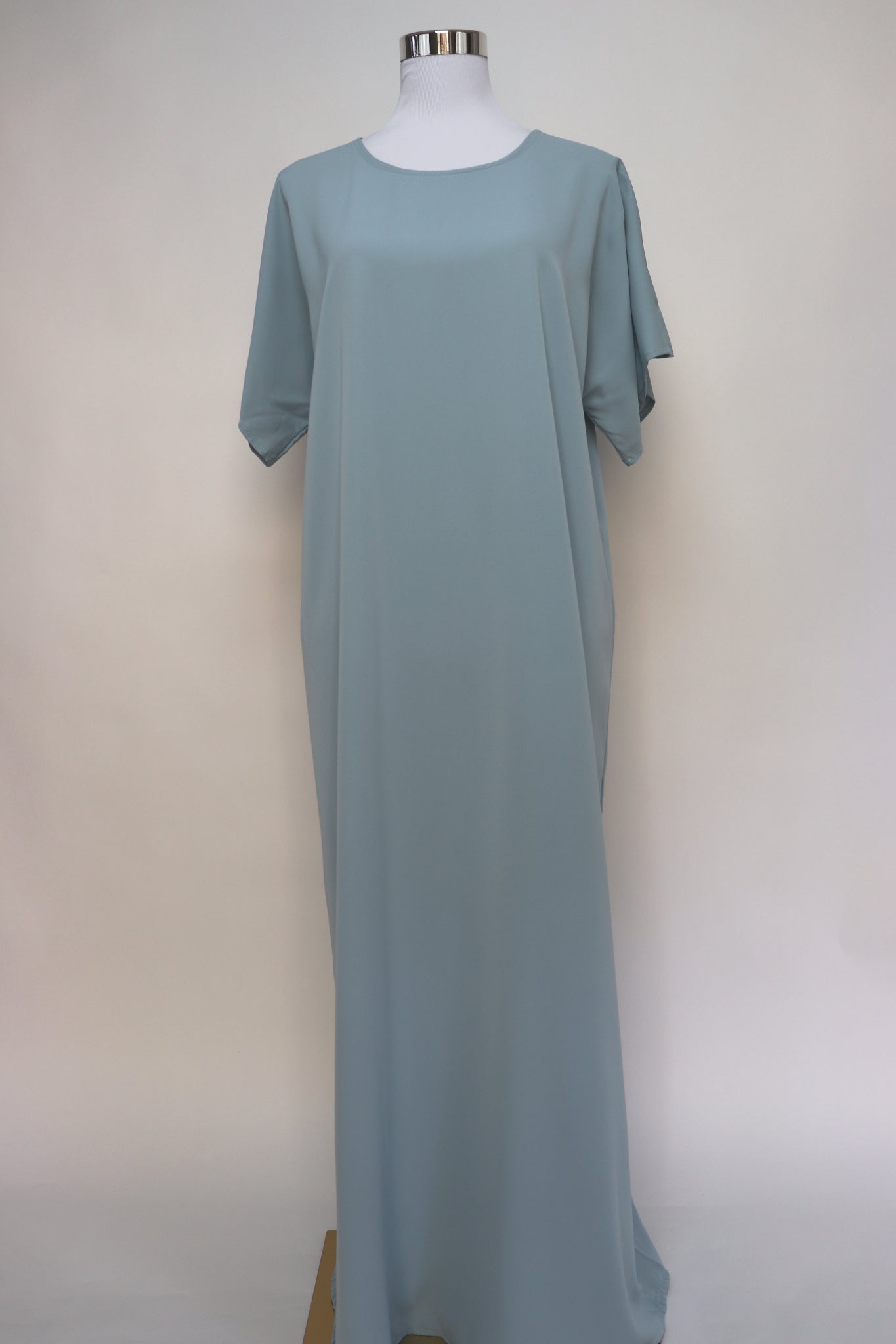 3 Piece Set Floral Embroidery Lace Trim Abaya - Misty Blue / Lavender