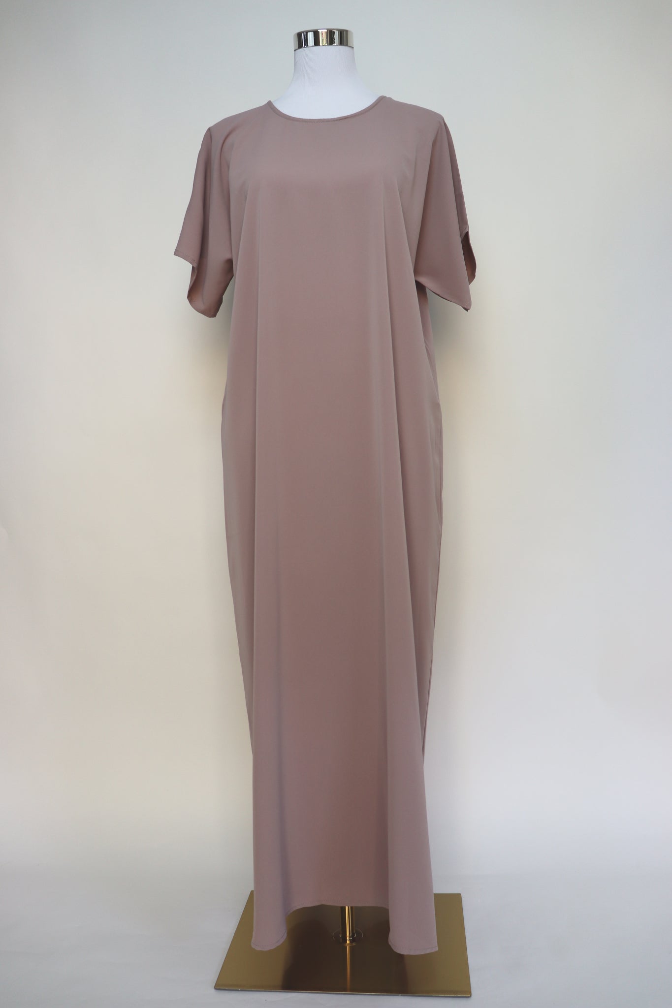 3 Piece Set Floral Embroidery Lace Trim Abaya - Taupe / Green