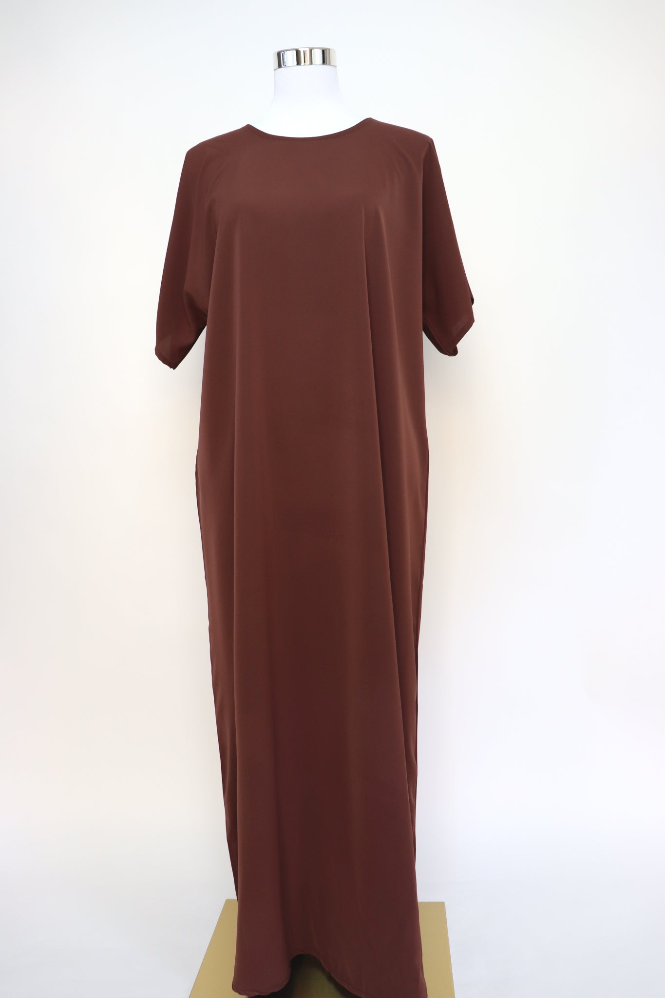 3 Piece Set Floral Lace Trim Abaya - Choco Brown