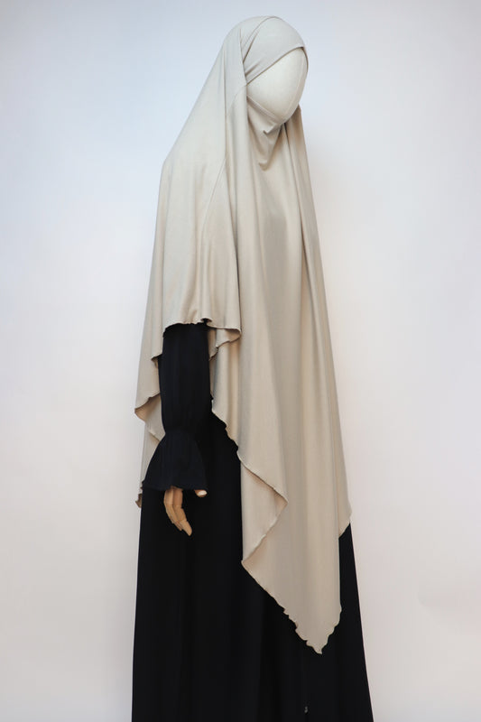 XL Ribbed Jersey Tie Back Diamond Khimar - Bone