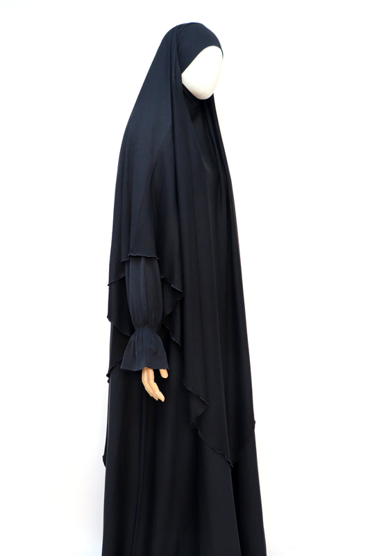 XL Ribbed Jersey Tie Back Diamond Khimar - Black