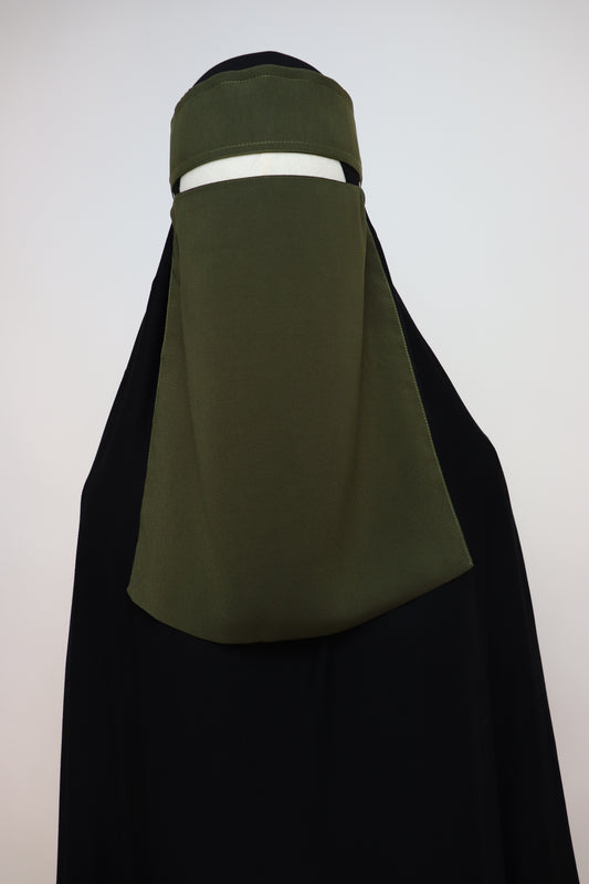 Bedoon Essm Pull-down One Layer Niqab - Olive