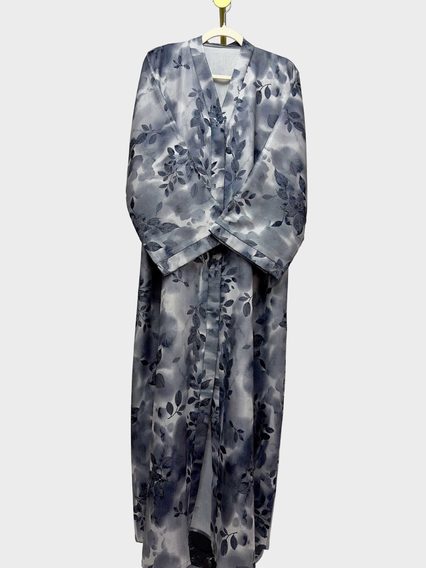 Linen Print Open Abaya - Gray