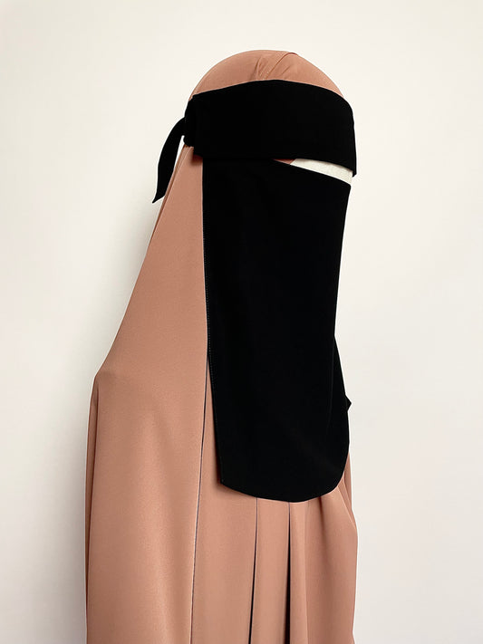 Flap Pull-down One Layer Niqab - Black