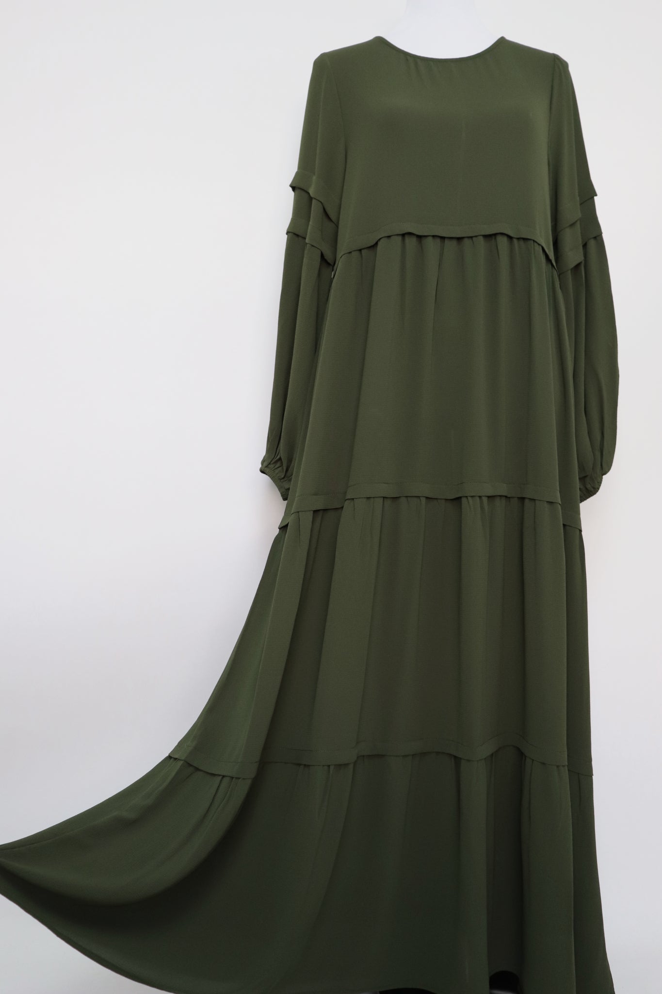 3 Tier Modest Dress - Olive