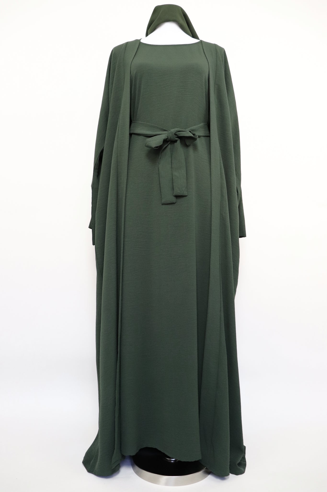 3 Piece Set Open Kimono Abaya - Dark Pine
