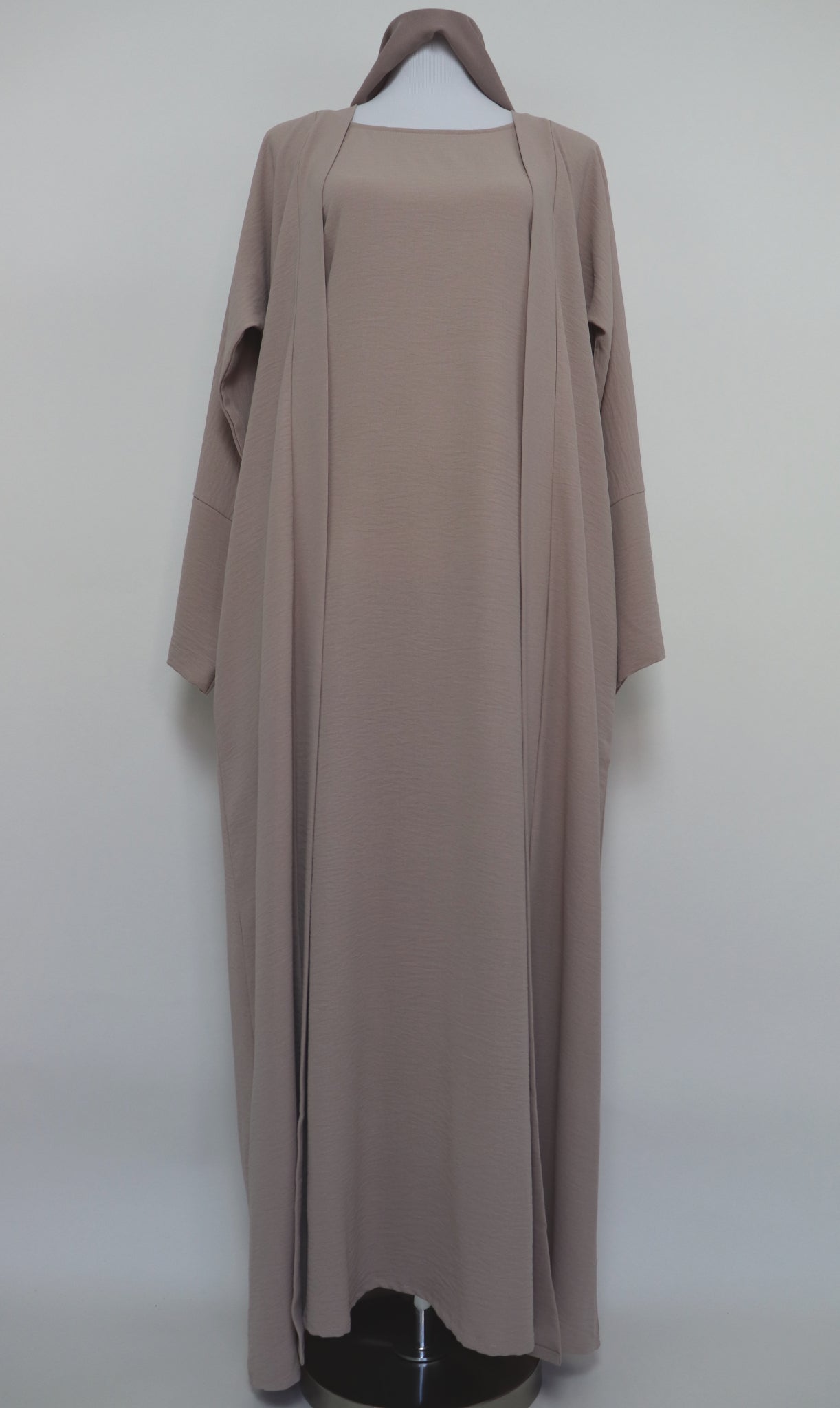3 Piece Set Open Kimono Abaya - Oatmeal