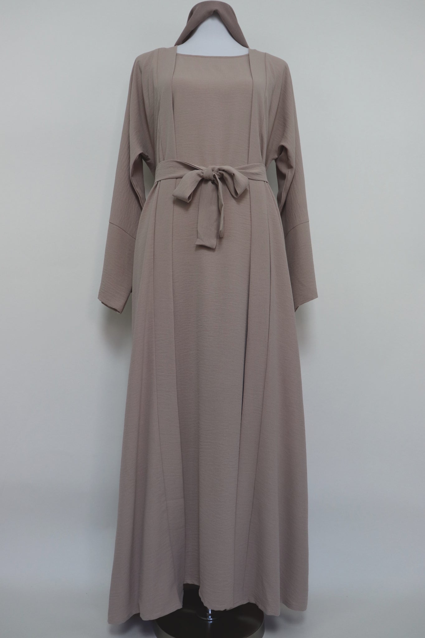 3 Piece Set Open Kimono Abaya - Oatmeal