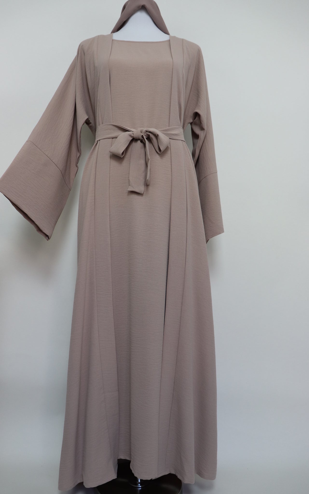 3 Piece Set Open Kimono Abaya - Oatmeal