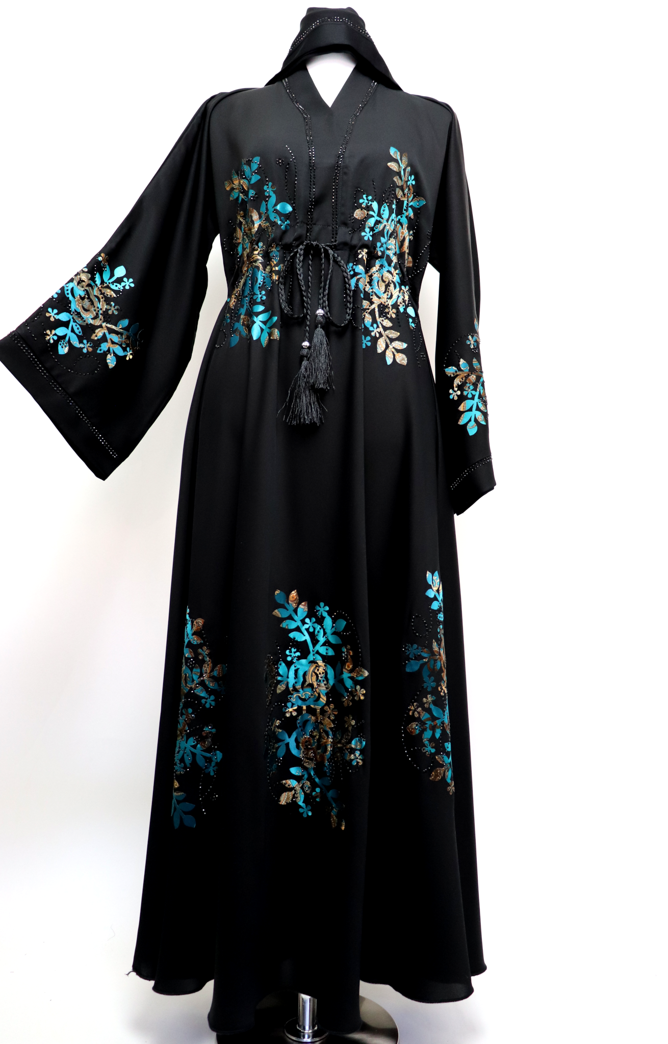 Closed Umbrella Abaya - Black / Turquoise
