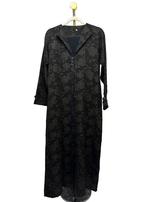 Jacquard Coat Abaya - Blackish Brown
