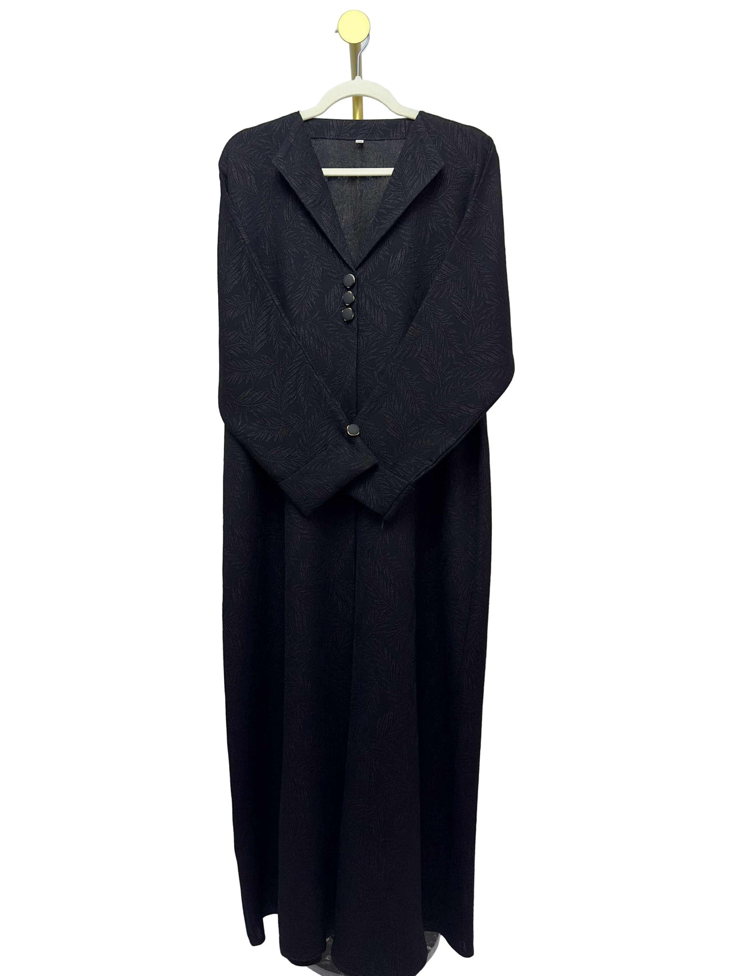 Jacquard Coat Abaya - Black