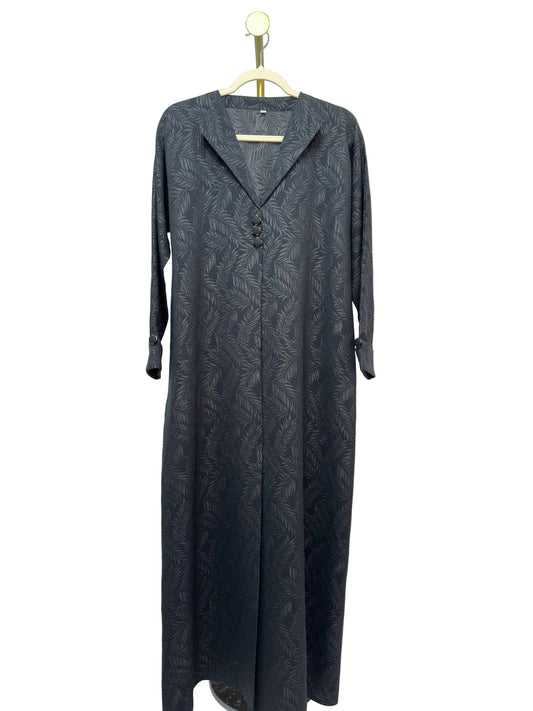 Jacquard Coat Abaya - Charcoal