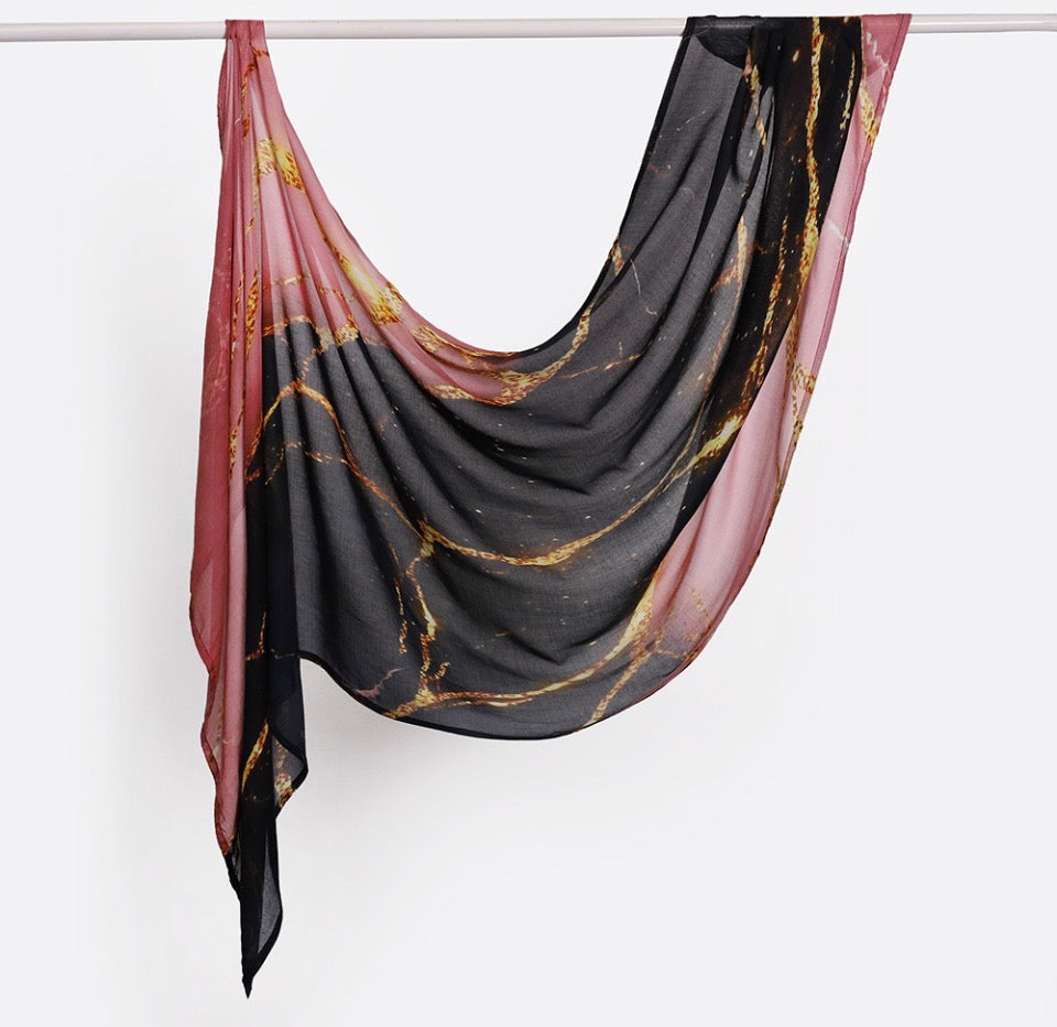 Printed Modal Hijab - Black / Pink Marble