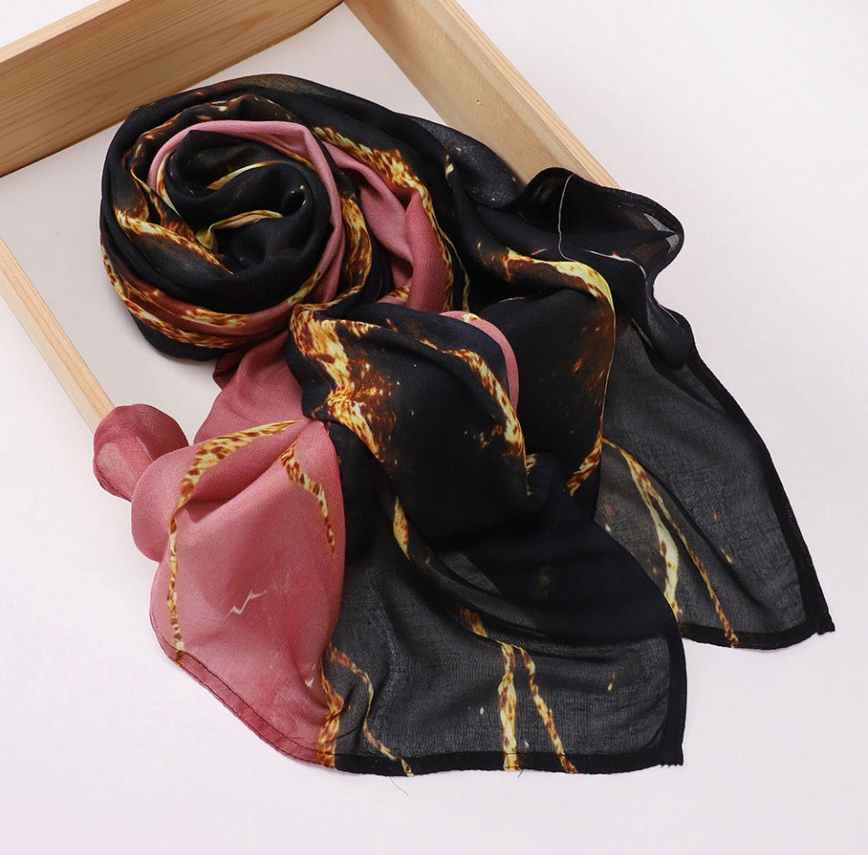 Printed Modal Hijab - Black / Pink Marble