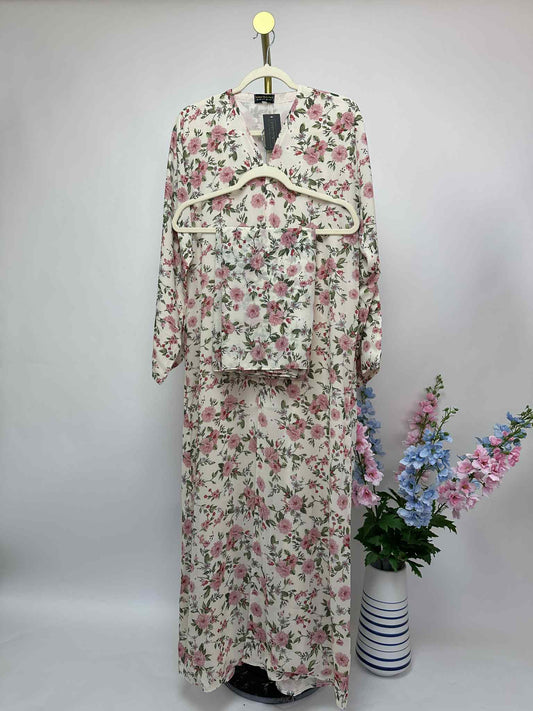 Floral Print Chiffon Open Abaya - Creamy Pink