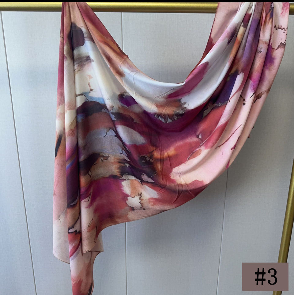 Printed Italian Cloud Cotton Hijab - Multi-watercolor