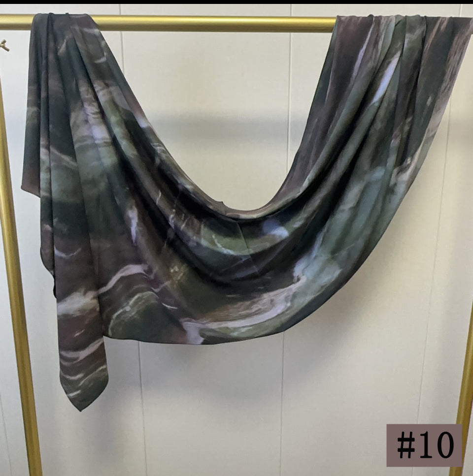 Printed Italian Cloud Cotton Hijab - Deep Green Marble