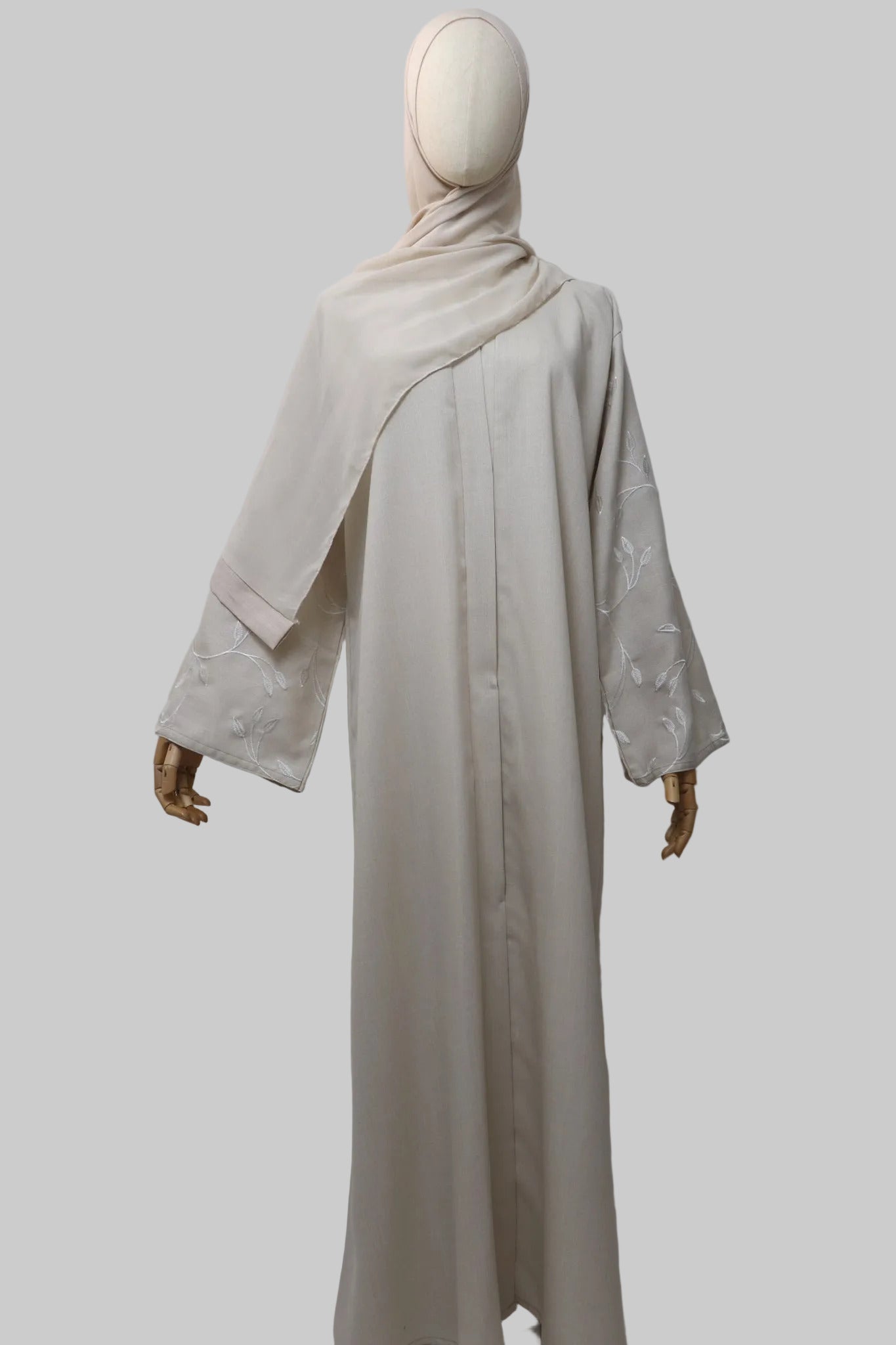 Linen Button Up Vine Embroidery Abaya - Dove