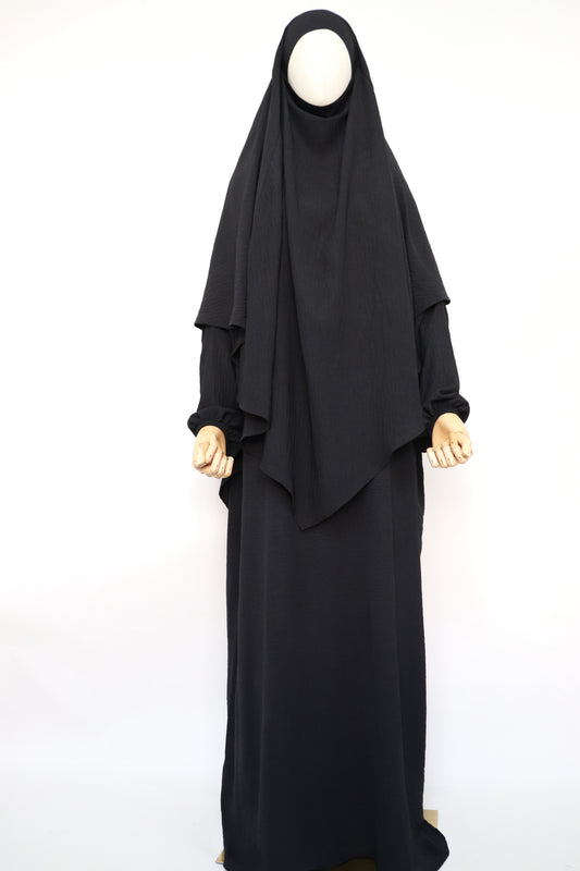 Semi Batwing Abaya and Diamond Khimar Set - Black