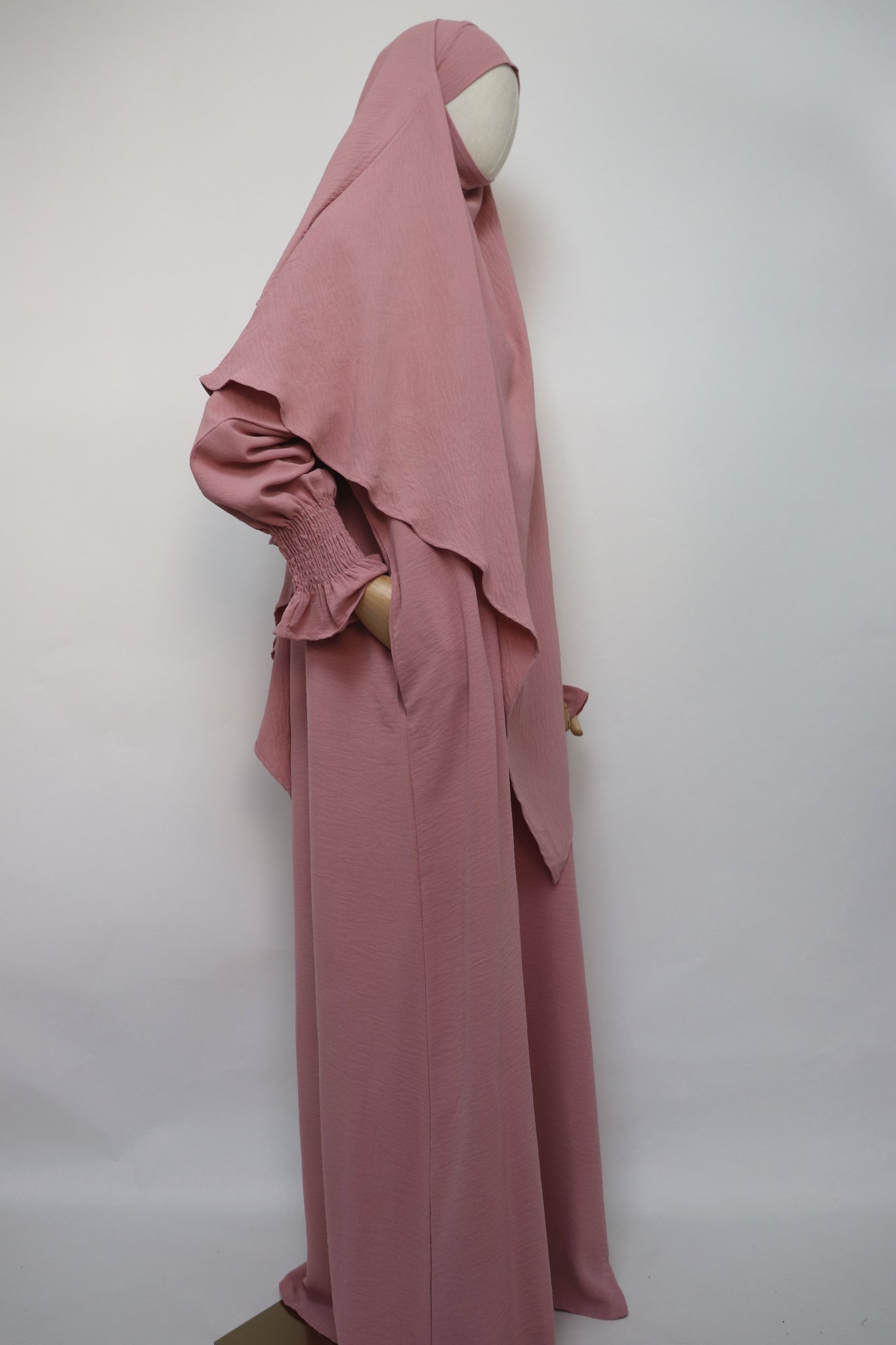 A-line Abaya Dress and Two Layer Diamond Khimar Set - Soft Pink