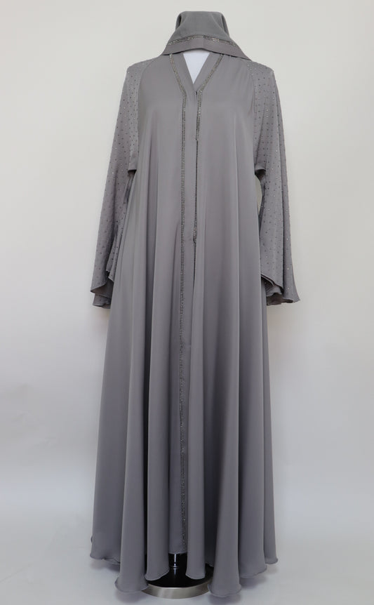 Open Flare Umbrella Nidha Abaya - Light Gray