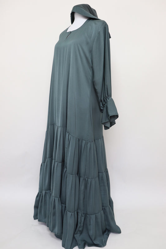 3 Tiered Flare Umbrella Abaya - Deep Teal