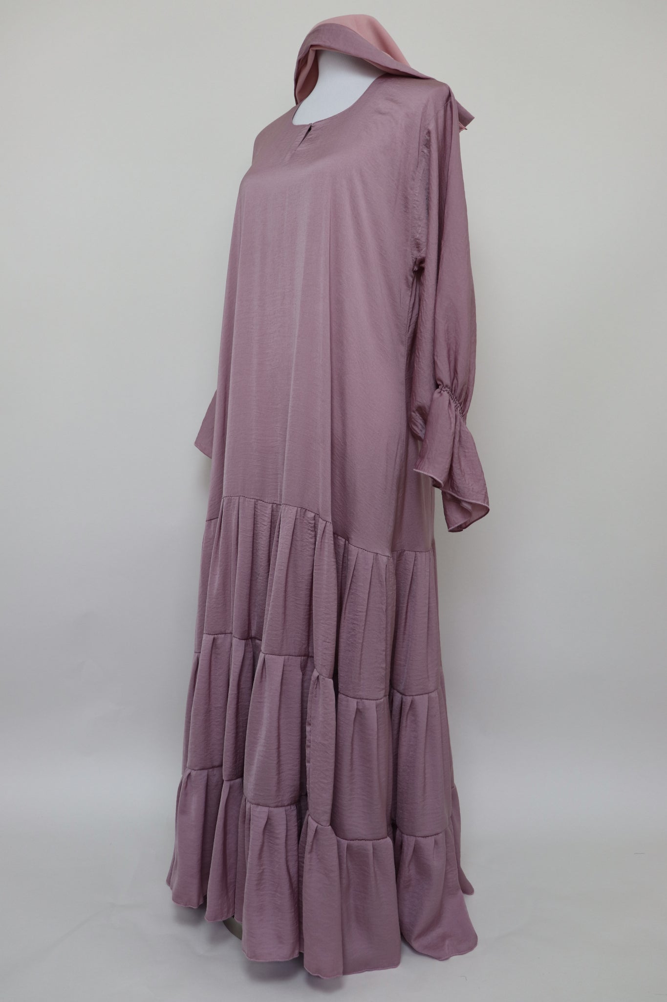 3 Tiered Flare Umbrella Abaya - Mauve Pink