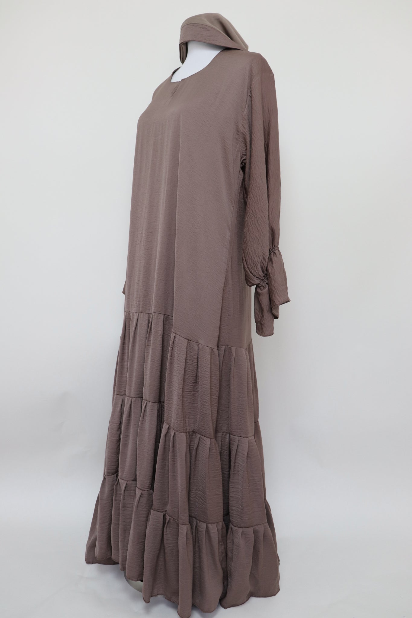 3 Tiered Flare Umbrella Abaya - Coffee