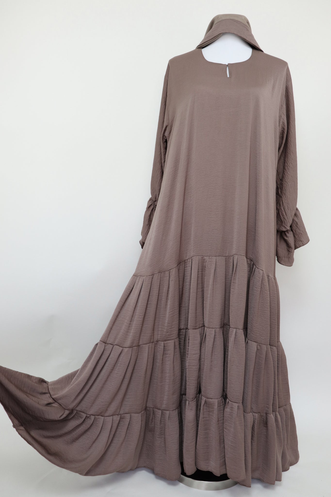 3 Tiered Flare Umbrella Abaya - Coffee